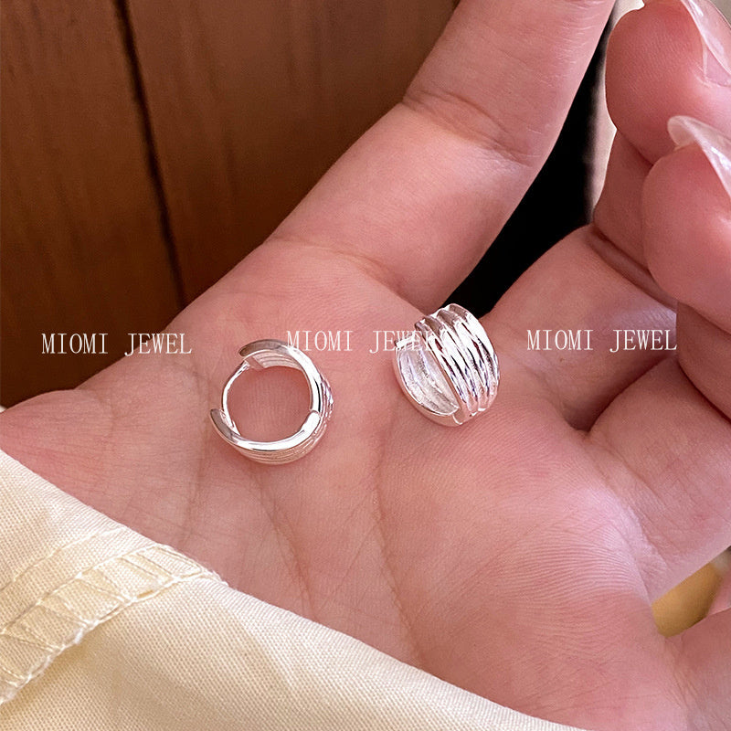 S925 Sterling Silver Korean Style Line Earrings Multi-layer Striped Minimalist Elegant Ins Ear Piercing Versatile Earrings