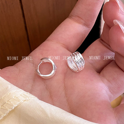 S925 Sterling Silver Korean Style Line Earrings Multi-layer Striped Minimalist Elegant Ins Ear Piercing Versatile Earrings