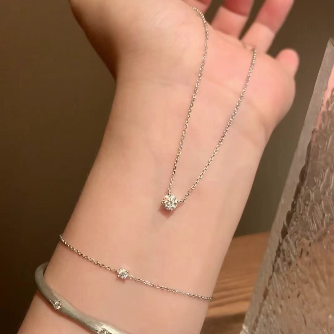 Pure Silver S925 Light Luxury High-End High-Gloss Snake Bone Chain High Carbon Diamond Zhao Lusi Same Style Nose Chain Necklace Collarbone Chain