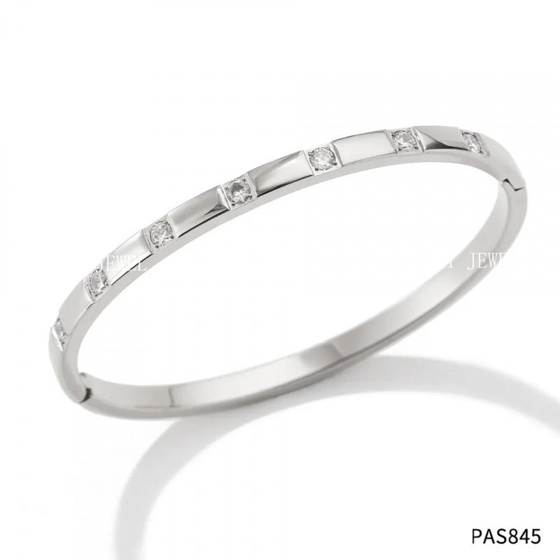 Non-Fading Multiple Styles Diamond-Studded Plain Hoop Bracelet Vacation Style Eight-Pointed Star Waterproof Stackable Stainless Steel Jewelry
