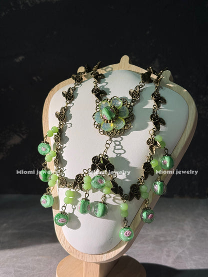 Miomi Vintage necklace green handmade flower necklace whimsical fairycore