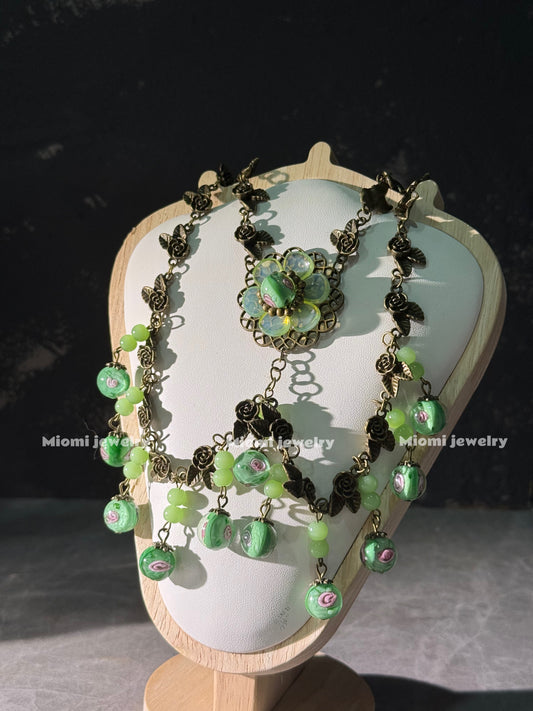Miomi Vintage necklace green handmade flower necklace whimsical fairycore