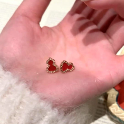 Gourd Earrings S925 Sterling Silver Red Agate White Shell Earrings High-End Versatile Light Luxury Elegant