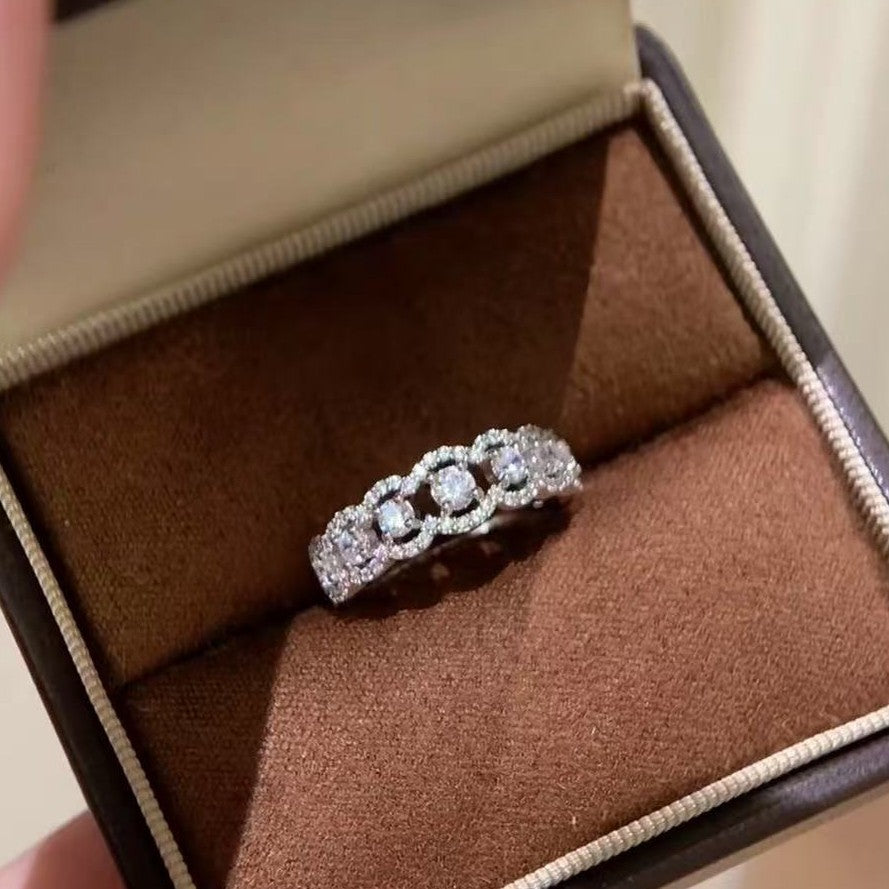 S925 Silver Full Diamond Ring Micro Inlay Hollow Minimalist Style Versatile Elegant Fashion High-end Light Luxury