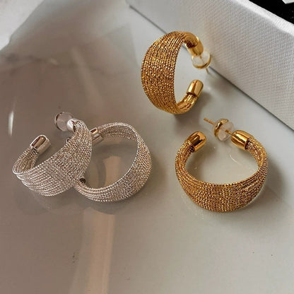 European and American C-shaped Exaggerated Pure Silver S925 Gold-plated Brushed Earrings for Women, Niche Design Sense, High-end Silver Stud Earrings