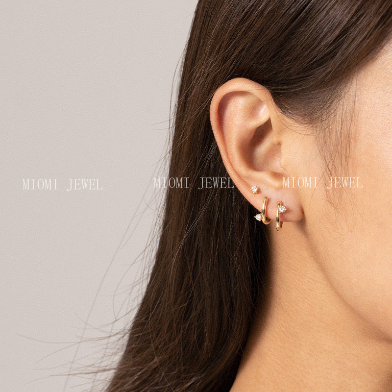 Simple Love ~ Full S925 Silver Plated 18K Gold Earrings Minimalist High-end Asymmetric Zircon Ear Clips Ear Jewelry