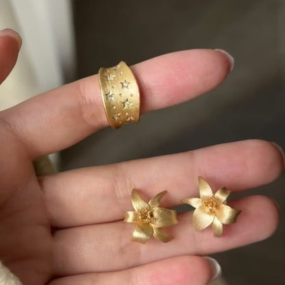 Pure Silver S925 Osmanthus Brushed Earrings Small Gold Flower Versatile Elegant Niche Earrings