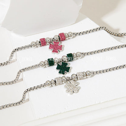New Lucky Clover Bracelet for Women Stainless Steel Inlaid Diamond Four-Leaf Clover Bracelet Sweet Fairy Style Color-Retaining Jewelry
