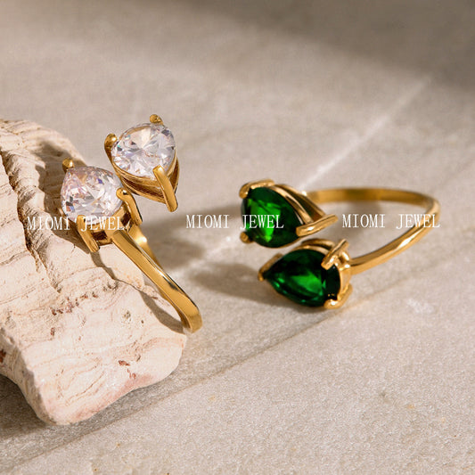 Stainless Steel Zircon Ring High-End Ins Jewelry Titanium Steel Open Rings