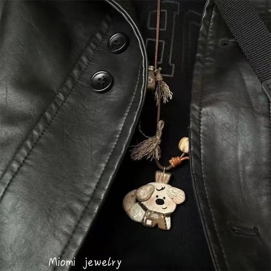 Puppy Barista" Cute Puppy Necklace - Custom Design Sweater Chain whimsical cute