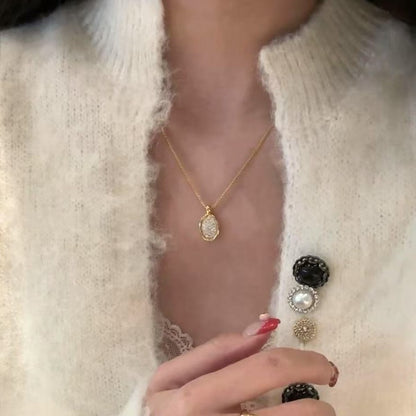 Pure Silver S925 Vintage Style High Carbon Diamond Minimalist Necklace and Earring Set Sparkling Light Luxury High-end