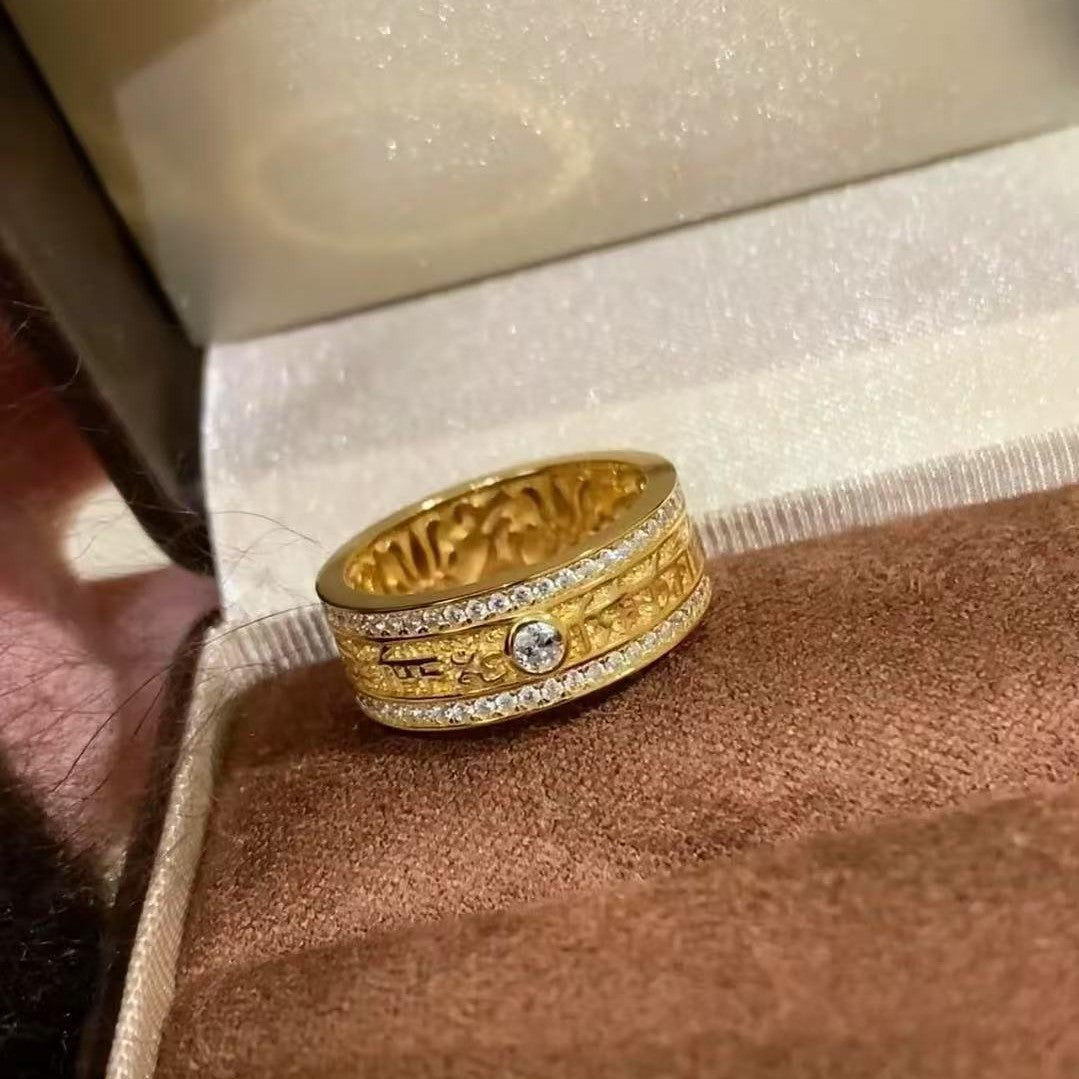 New Niche Design Personality Retro Green Tara Ring Light Luxury Elegant High-end Ins Style Versatile High Appearance Value for Women