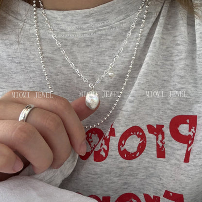 S925 Silver Korean Version Niche Design Freshwater Pearl Irregular Baroque Pig Nose Necklace Wind Collarbone Chain