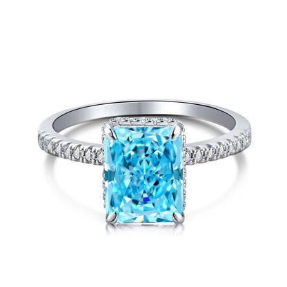High Carbon Diamond Jewelry S925 Sterling Silver Heavy Craft Ring for Women 8A Zircon Square Ice Flower Cut Gemstone Ring