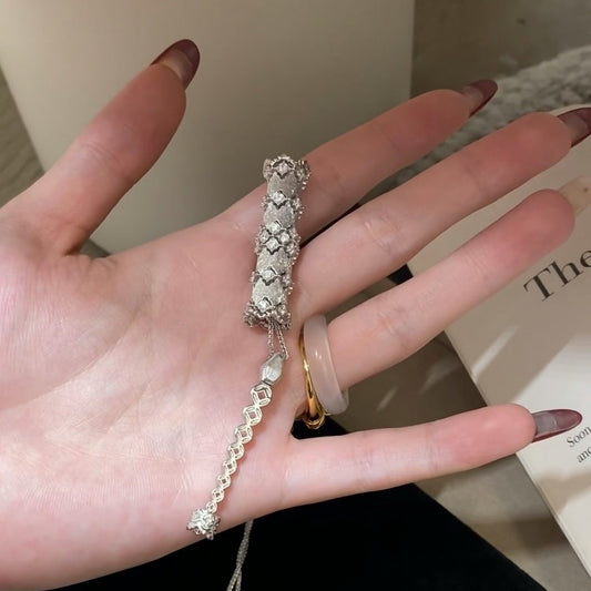 Pure Silver S925 Light Luxury High Carbon Diamond Brushed Craft Kaleidoscope Money Snake Necklace High-end Jewelry