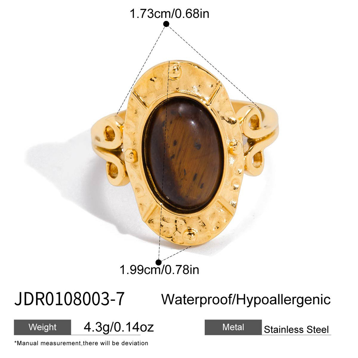 Tiger Eye Stone Ring Niche High-End Feel Hand Jewelry Titanium Steel Non-Fading Women's Ring
