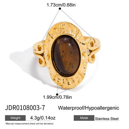 Tiger Eye Stone Ring Niche High-End Feel Hand Jewelry Titanium Steel Non-Fading Women's Ring