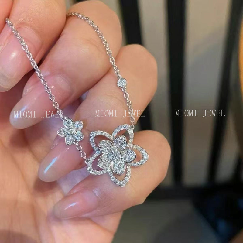 Yinbei S925 Sterling Silver Sparkling Full Diamond Floral Collarbone Chain Fashion Versatile High-end Neck Chain Sparkling O Chain Goddess Gift