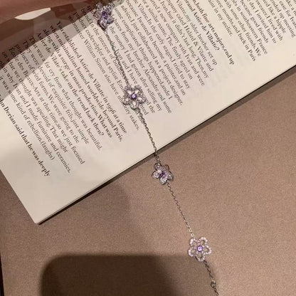 Sterling Silver A925 High Carbon Diamond Summer Purple Flower Bracelet Exquisite High-end Niche Versatile Design