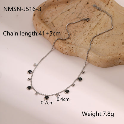 Trendy Zircon Tassel Stainless Steel Necklace 18K Gold Plated Light Luxury High-End Jewelry Wholesale