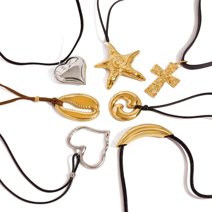 Stainless Steel Starfish Black Rope Necklace High-End Collarbone Chain Titanium Steel Jewelry Necklace