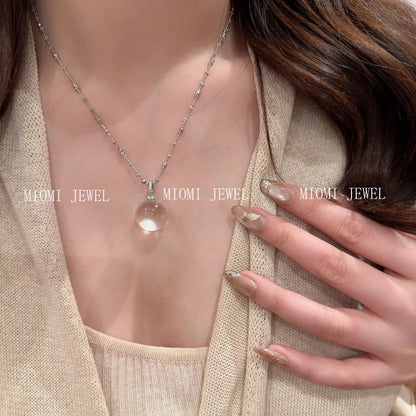 S925 Sterling Silver Ice Transparent White Crystal Pendant Necklace