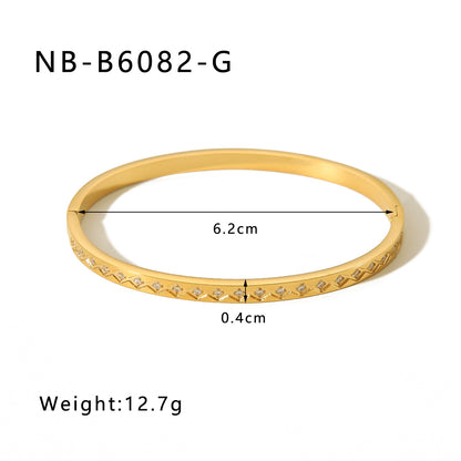 Hot-Selling Zircon Heart-Shaped Quadrilateral Geometric White Zircon Green Zircon Titanium Steel Real Gold Plated Color-Retaining Jewelry Bracelet