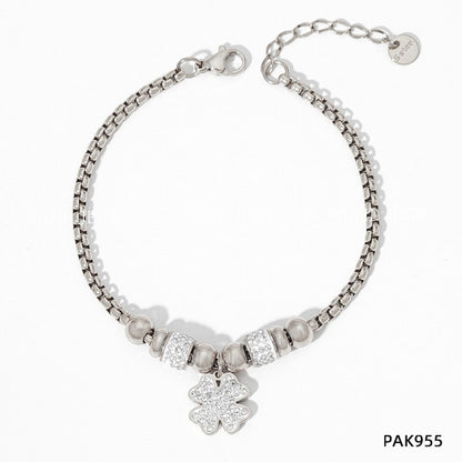 New Lucky Clover Bracelet for Women Stainless Steel Inlaid Diamond Four-Leaf Clover Bracelet Sweet Fairy Style Color-Retaining Jewelry