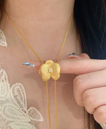 Sterling Silver S925Brushed Craft Butterfly Orchid Necklace Sweater Chain High-End Light Luxury Niche Design Exquisite Collarbone Chain