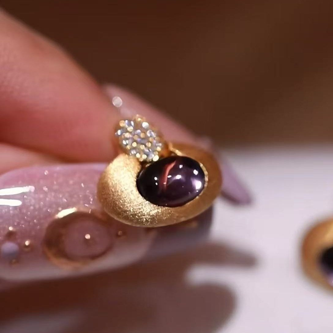 Sterling Silver S925 Brushed Craft Amethyst Earrings Light Luxury Vintage Exquisite Versatile Elegant New Geometric Earrings