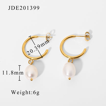 INS Style Internet Celebrity Same Style 18K Gold Stainless Steel Earrings Fashionable Personality Pearl Earrings Hoop Earrings Women's Jewelry
