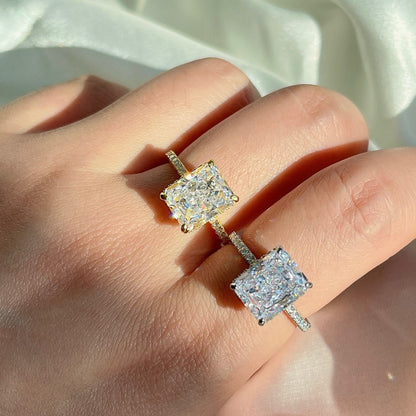 High Carbon Diamond Jewelry S925 Sterling Silver Heavy Craft Ring for Women 8A Zircon Square Ice Flower Cut Gemstone Ring