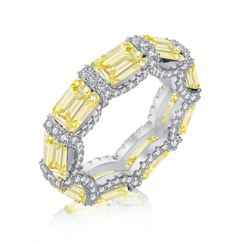 Cross-Border Hot S925 Sterling Silver Yellow Diamond Ring Female Noble Super Flash Ice Flower Cut High Carbon Diamond 8A Zircon Ring