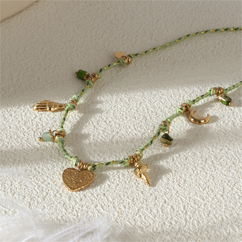 Summer Sea Style Starfish Moon Heart Pendant Colorful Dopamine Rope Braided Necklace