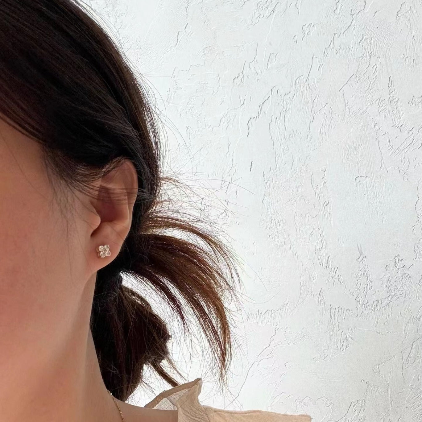 Italian Vintage Brushed Light Luxury High-End Jewelry925Sterling Silver Threaded Earrings Classic Four-Leaf Clover Threaded Earrings