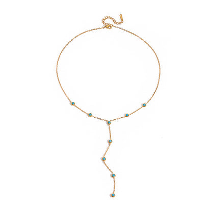 Blue Turquoise Titanium Steel Long Necklace Accessories for Women High-end Jewelry Stainless Steel Y-shaped Chain Hot Item