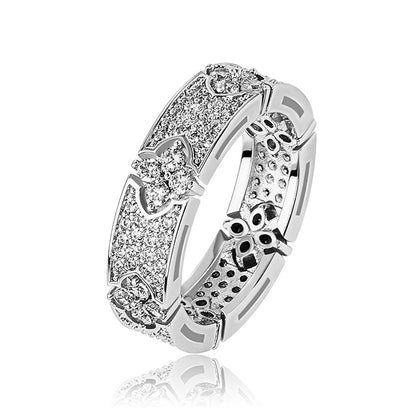 INS Trendy Unisex Micro Pave Starry Sky Zircon Ring Four-Leaf Clover Personality Hip-Hop Jewelry