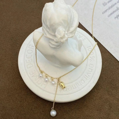 Pure Silver S925 Plated 18K Gold Color Pearl Lily of the Valley Necklace Sweet Cute New Chinese Style Pendant Lock Home