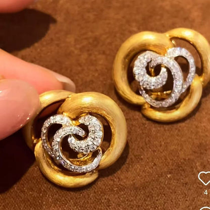 Sterling Silver S925 Brushed Craft Camellia Earrings Light Luxury Socialite Elegant High-end Exquisite Unique Design Earrings