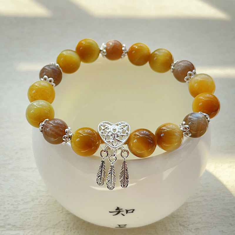 Tiger Eye Stone Gold Tiger Eye Cat's Eye Effect Original Design Tiger Eye Stone Single Loop Bracelet