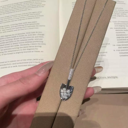 Sterling Silver s925Gold Spade Necklace Light Luxury Fashion Niche Design Collarbone Chain Valentine's Day Gift