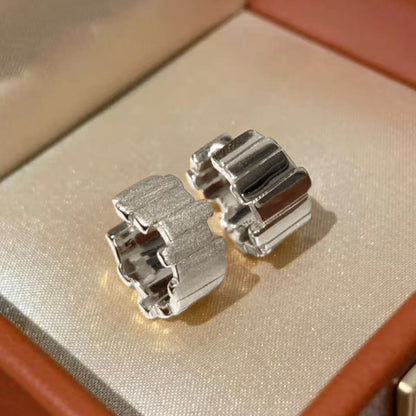 Italian Vintage Brushed Craft Double Layer Line Earrings Studs Light Luxury High-end Fashion Versatile Elegant