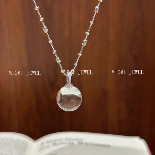 S925 Sterling Silver Ice Transparent White Crystal Pendant Necklace