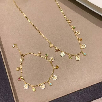 Peaceful Joy Colorful Treasure Dopamine Bracelet Necklace Set Niche Design Simple Petite Versatile Collarbone