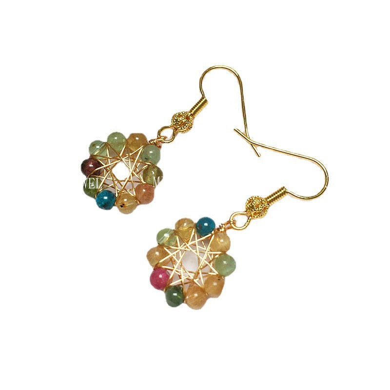 Tourmaline Earrings Candy Color Women's Crystal Earrings 14K Gold-Plated Wire Wrapped Accessories Ear Hooks Color Retention