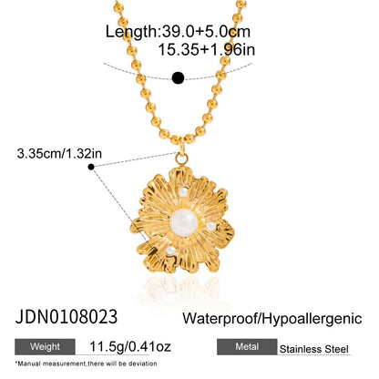Gold Titanium Steel Imitation Pearl Flower Necklace Accessories Women's High-end Clavicle Chain Stainless Steel Jewelry