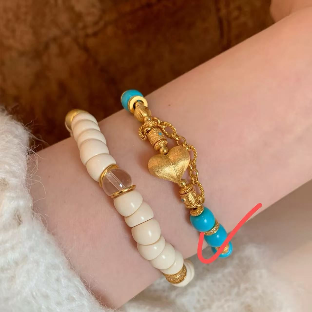 Pure Silver S925 Brushed Craft Peach Blue Turquoise Coiled Bracelet Vintage Luxurious Elegant High-end Jewelry