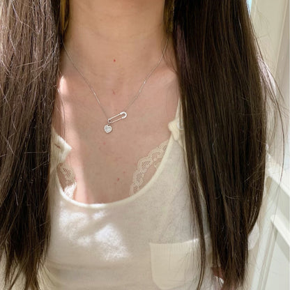 Pure Silver S925 Pin Heart Necklace Pin Necklace Ins Niche Personality Temperament Light Luxury Versatile Collarbone Chain