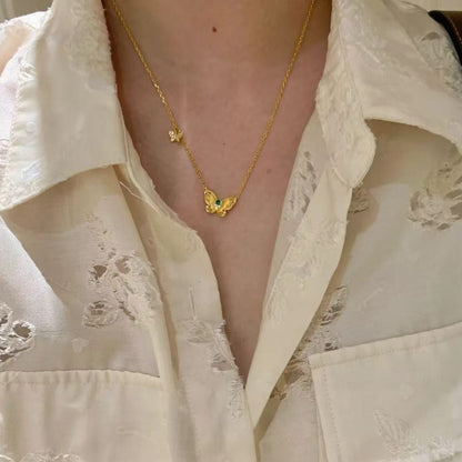 Sterling Silver S925 Brushed Craft Butterfly Bracelet Necklace Set Niche Design Light Luxury High-end Versatile