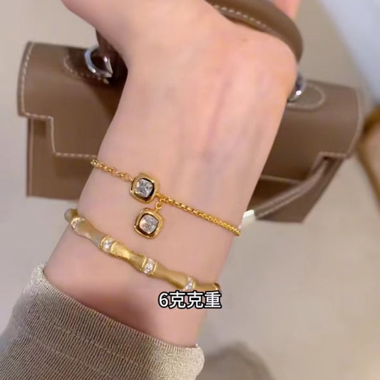 Pure Silver S925 Heavy Craft Small Sugar Cube Adjustable Bracelet High Carbon Diamond Light Luxury Style High-end Jewelry